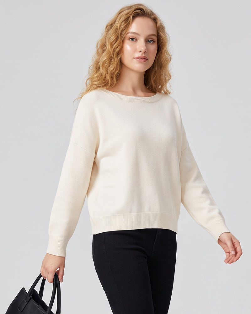 Relaxed Wide Scoop-Neck Drop-Shoulder Knit Sweater - view 5