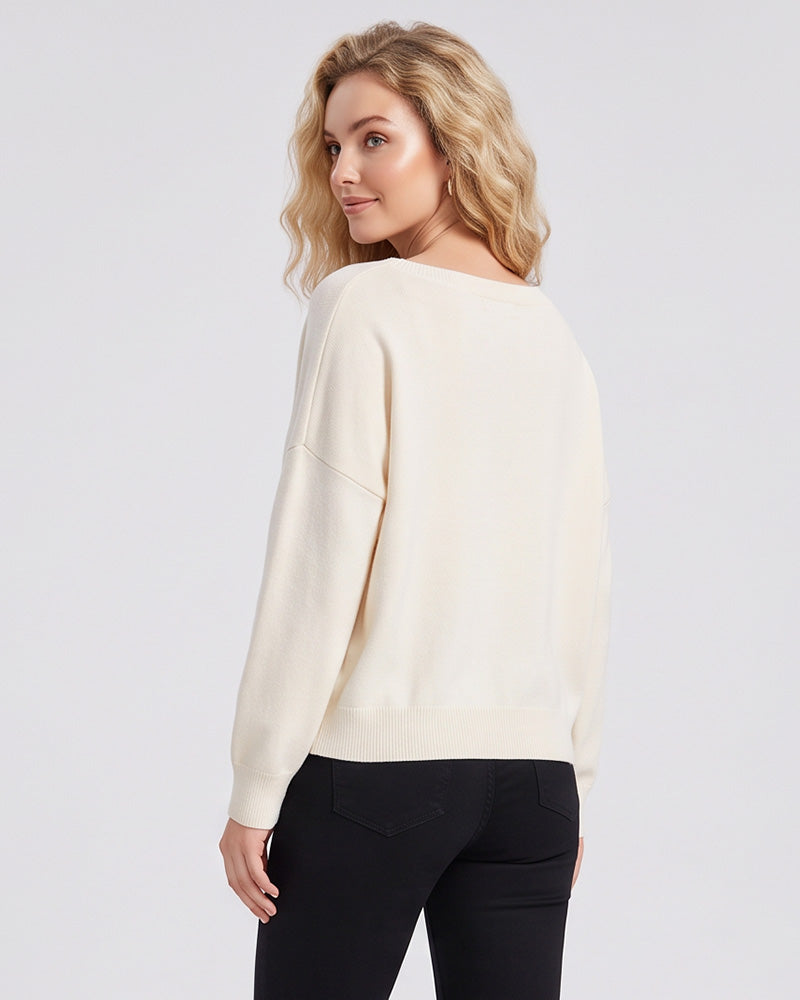 Relaxed Wide Scoop-Neck Drop-Shoulder Knit Sweater - view 6