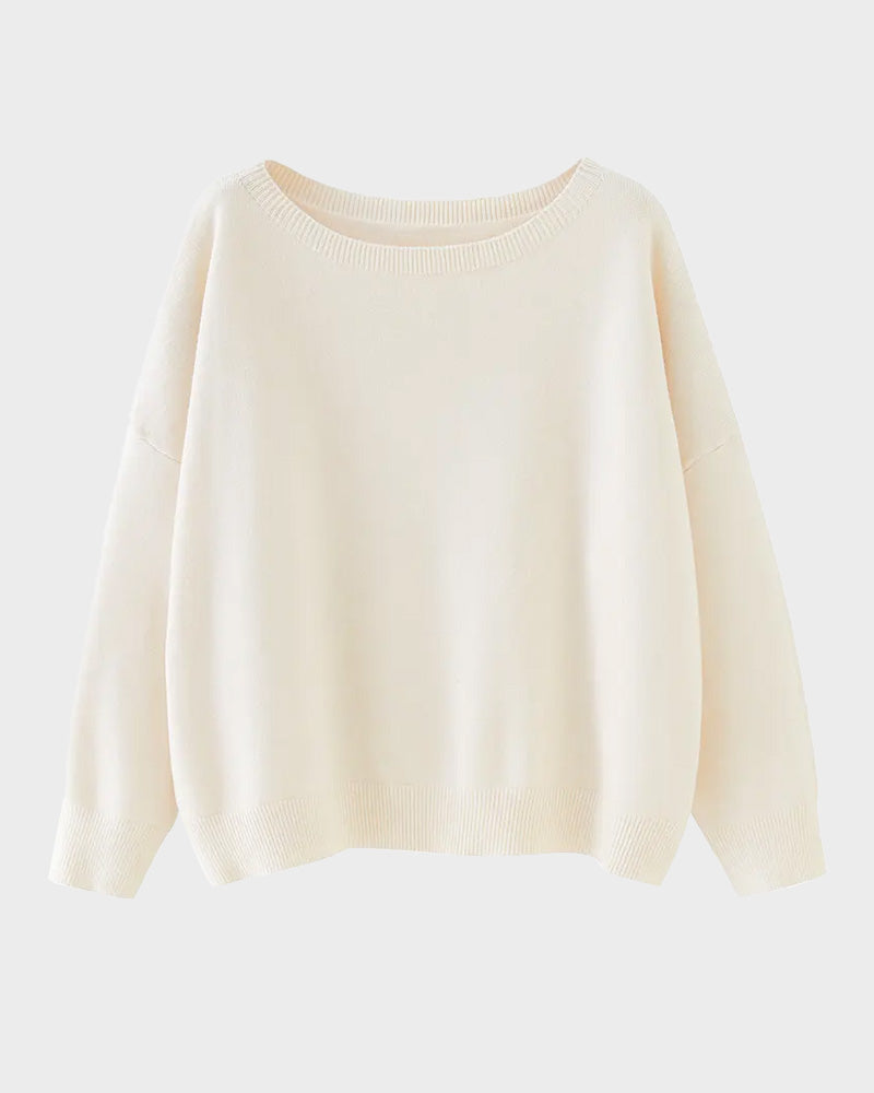 Relaxed Wide Scoop-Neck Drop-Shoulder Knit Sweater - view 19