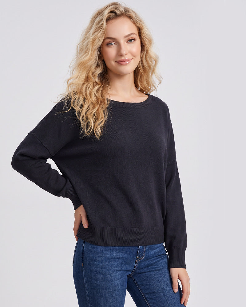 Relaxed Wide Scoop-Neck Drop-Shoulder Knit Sweater - view 7