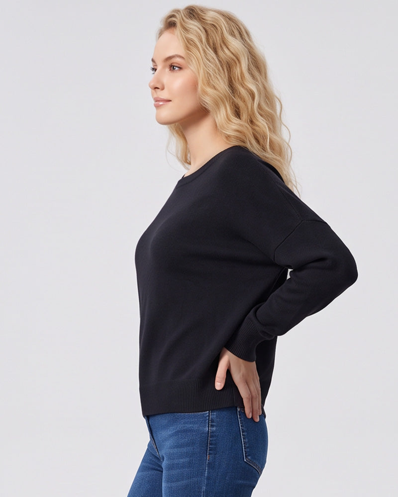 Relaxed Wide Scoop-Neck Drop-Shoulder Knit Sweater - view 8