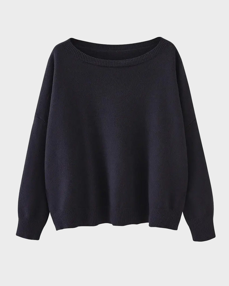 Relaxed Wide Scoop-Neck Drop-Shoulder Knit Sweater - view 20
