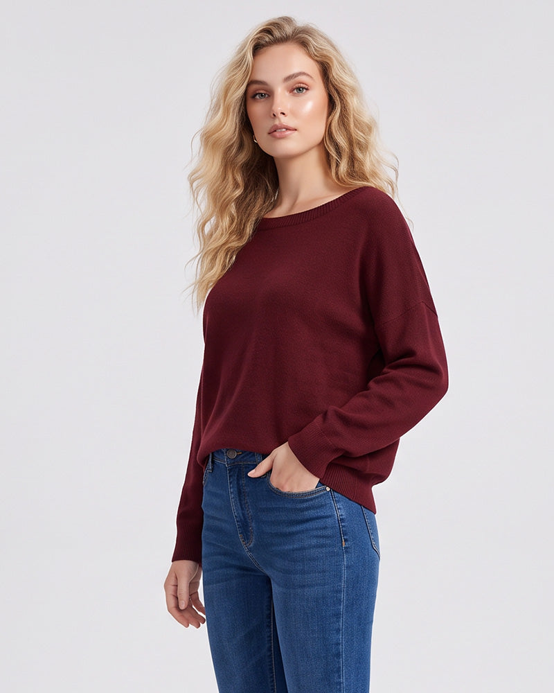 Relaxed Wide Scoop-Neck Drop-Shoulder Knit Sweater - view 2