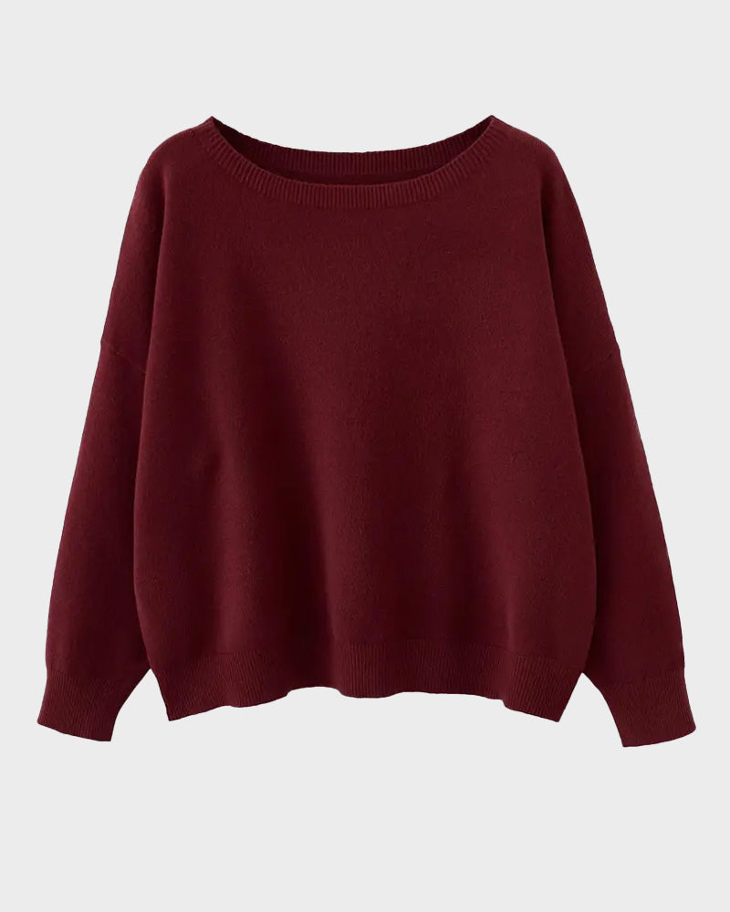 Relaxed Wide Scoop-Neck Drop-Shoulder Knit Sweater - view 18