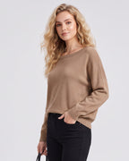 Relaxed Wide Scoop-Neck Drop-Shoulder Knit Sweater - view 14