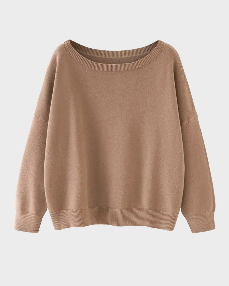 Relaxed Wide Scoop-Neck Drop-Shoulder Knit Sweater - view 22