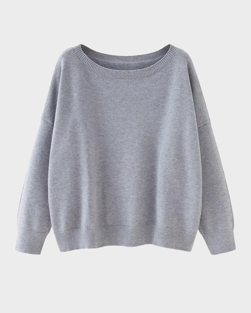 Relaxed Wide Scoop-Neck Drop-Shoulder Knit Sweater - view 21