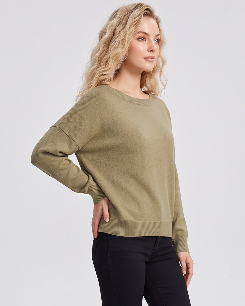 Relaxed Wide Scoop-Neck Drop-Shoulder Knit Sweater - view 17