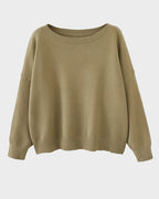 Relaxed Wide Scoop-Neck Drop-Shoulder Knit Sweater - view 23