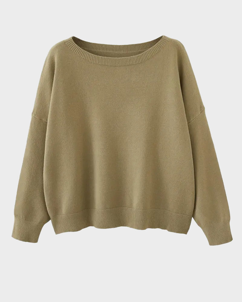 Relaxed Wide Scoop-Neck Drop-Shoulder Knit Sweater - view 23