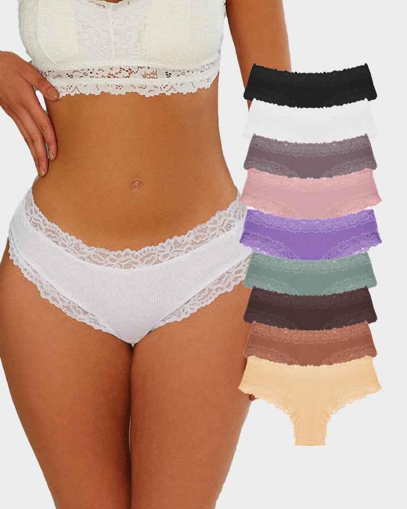 Ribbed Cotton Lace Mid-Rise Panty (9 pack） - view 2