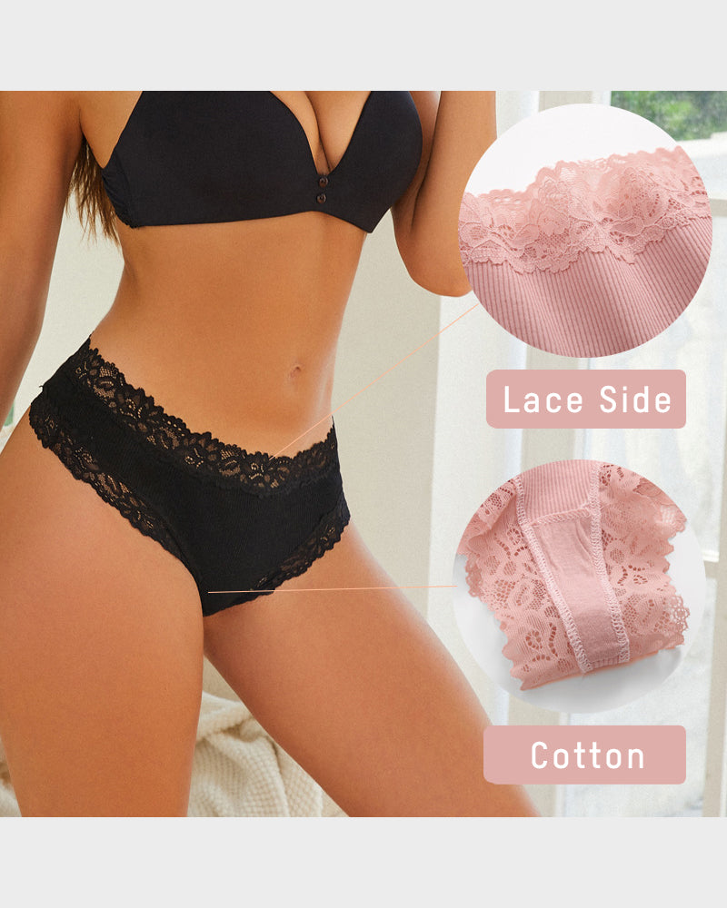 Ribbed Cotton Lace Mid-Rise Panty (9 pack） - view 3