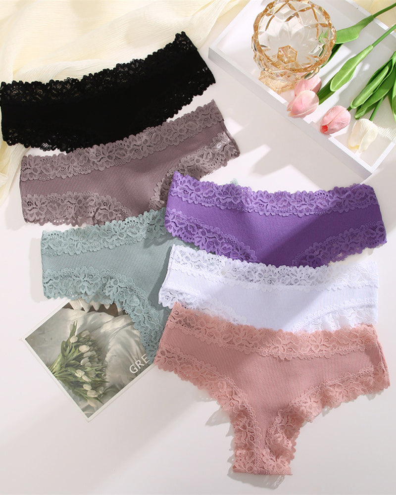 Ribbed Cotton Lace Mid-Rise Panty (9 pack） - view 4