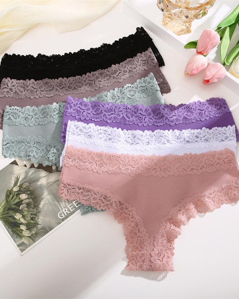 Ribbed Cotton Lace Mid-Rise Panty (9 pack） - view 5
