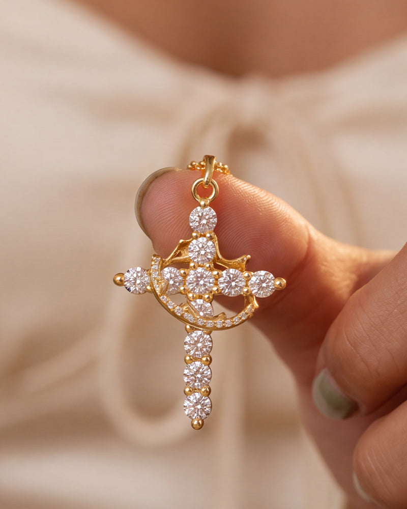 Rotating Crown Cross Pendant Necklace - view 3