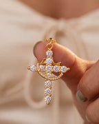 Rotating Crown Cross Pendant Necklace - view 3