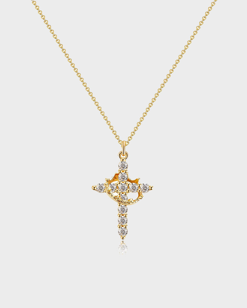 Rotating Crown Cross Pendant Necklace - view 10