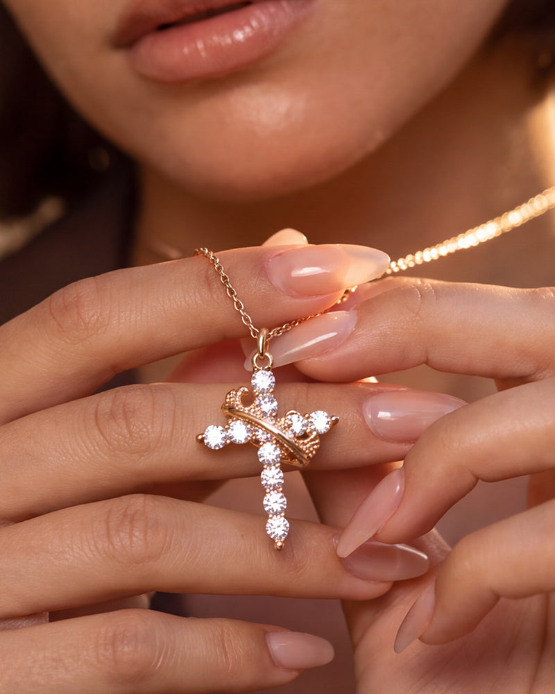 Rotating Crown Cross Pendant Necklace - view 9