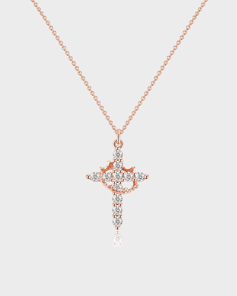 Rotating Crown Cross Pendant Necklace - view 12