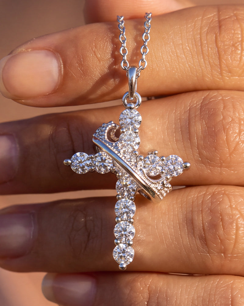 Rotating Crown Cross Pendant Necklace - view 6