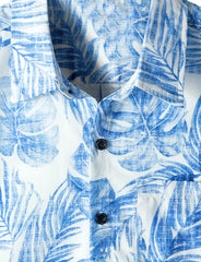 Men's Blue Hawaiian Casual Pocket Tropical Plant Print Vacation Button Short Sleeve Shirt