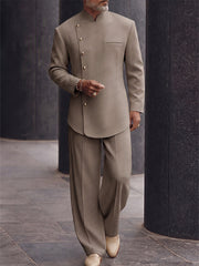 Versatile Asymmetric Placket Blazer Pants Set