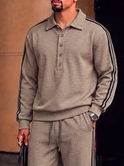 Urban Casual Plaid Printed Polo Shirt Set