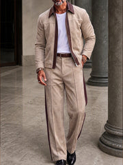 Refined Retro Faux Suede Jacket Pants Set