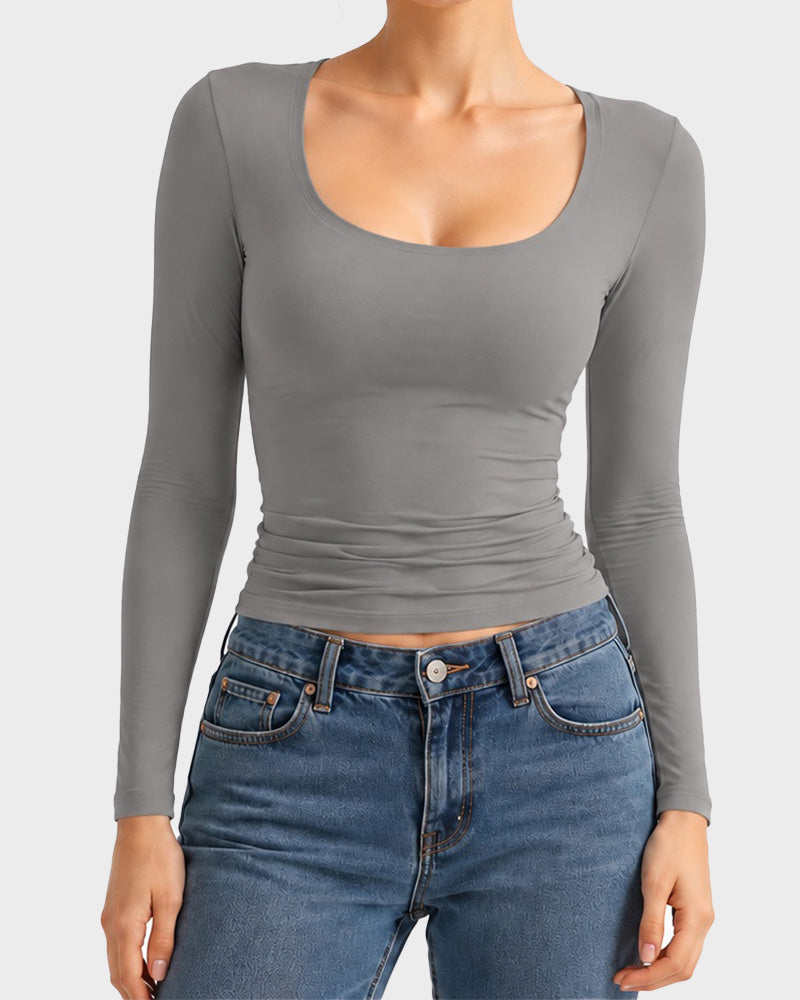 Scoop-Neck Long-Sleeve Slim-Fit Top - view 16