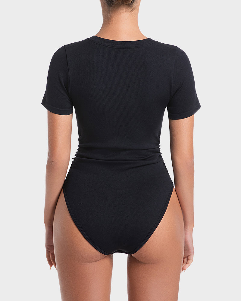 Seamless Round Neck Short Sleeve Bodysuit - view 5