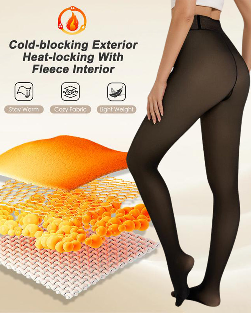 Semi-Transparent Single Seam Fleece Lined Tights - view 3