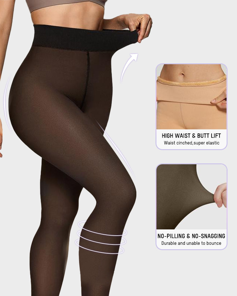 Semi-Transparent Single Seam Fleece Lined Tights - view 5