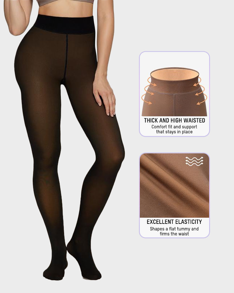 Semi-Transparent Single Seam Fleece Lined Tights - view 6