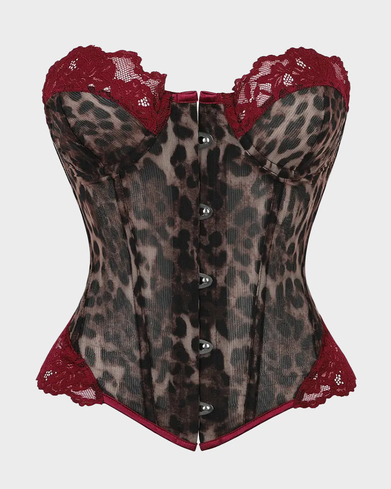 Sheer Mesh Lace-Trim Front-Hook Overbust Corset - view 19