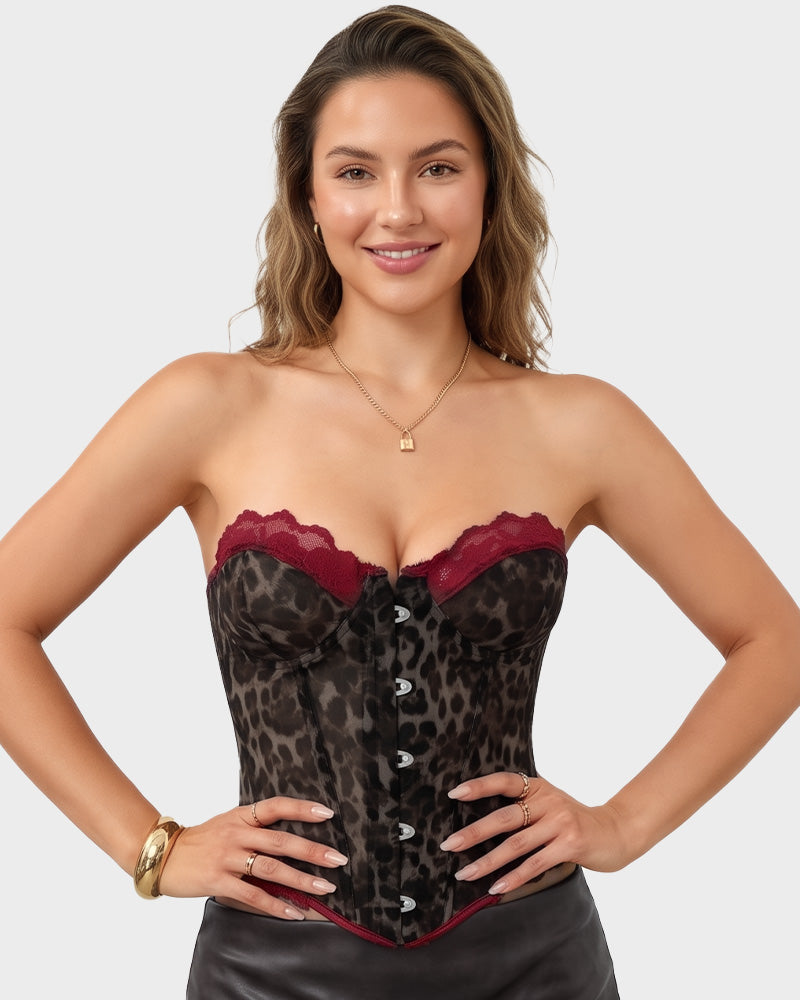 Sheer Mesh Lace-Trim Front-Hook Overbust Corset - view 11