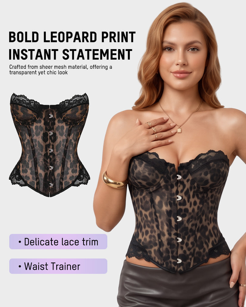 Sheer Mesh Lace-Trim Front-Hook Overbust Corset - view 3