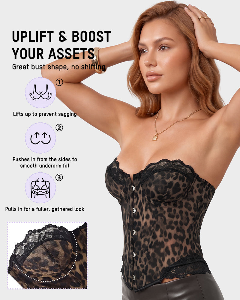 Sheer Mesh Lace-Trim Front-Hook Overbust Corset - view 4