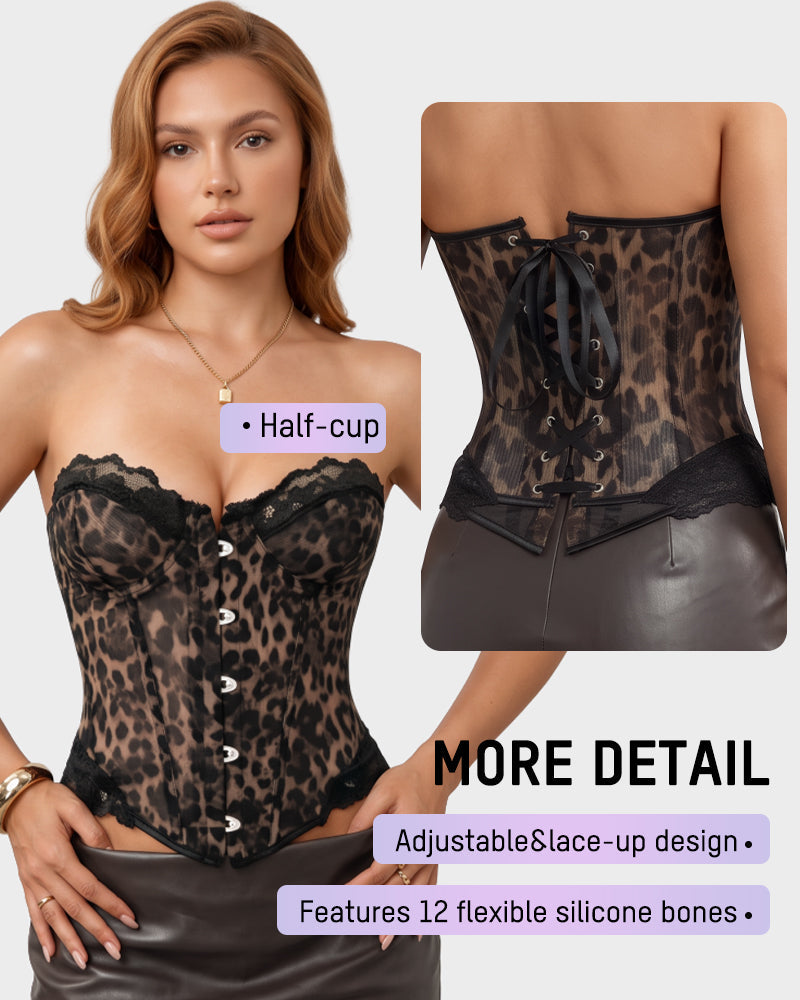 Sheer Mesh Lace-Trim Front-Hook Overbust Corset - view 5
