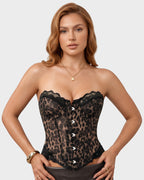 Sheer Mesh Lace-Trim Front-Hook Overbust Corset