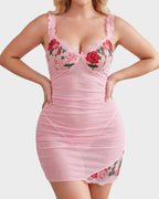Sheer Mesh Lace Embroidered Babydoll Dress - view 12