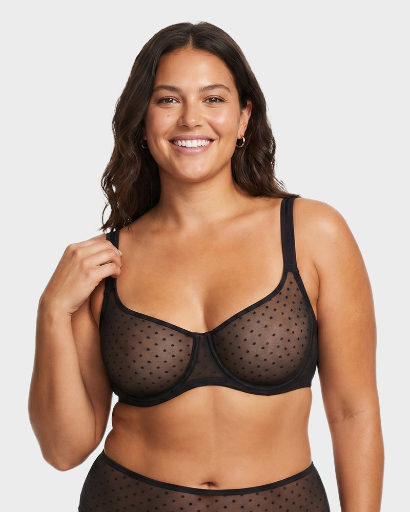 Sheer Unlined Dot-Mesh Balconette Bra - view 3