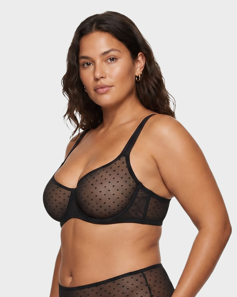 Sheer Unlined Dot-Mesh Balconette Bra - view 2