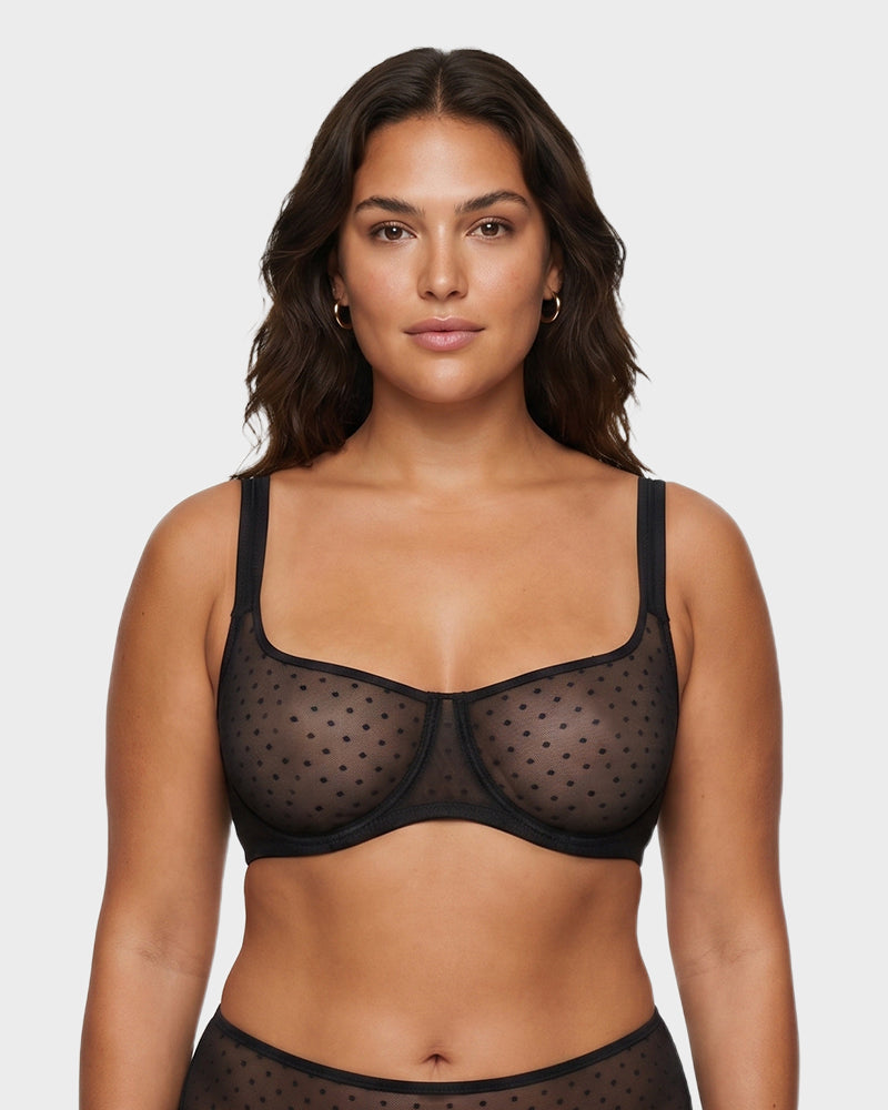 Sheer Unlined Dot-Mesh Balconette Bra - view 4