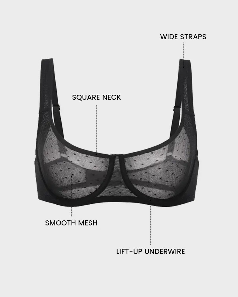 Sheer Unlined Dot-Mesh Balconette Bra - view 6