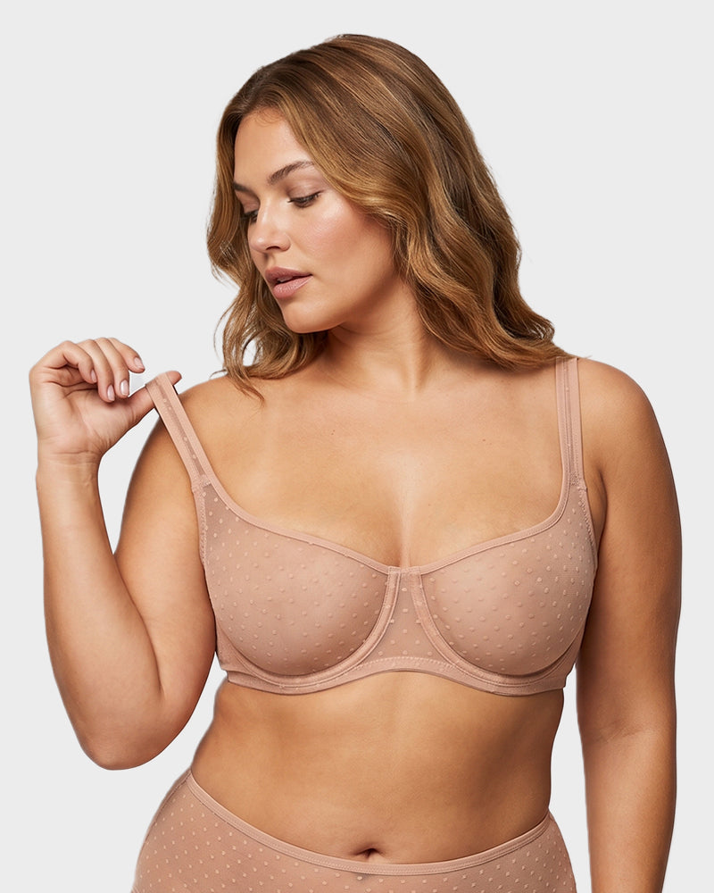 Sheer Unlined Dot-Mesh Balconette Bra - view 7