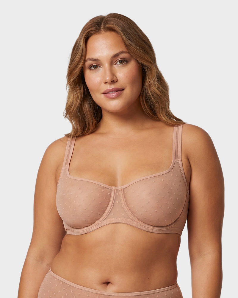 Sheer Unlined Dot-Mesh Balconette Bra - view 8