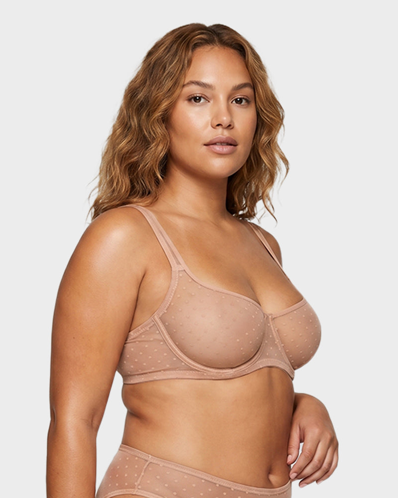 Sheer Unlined Dot-Mesh Balconette Bra - view 9