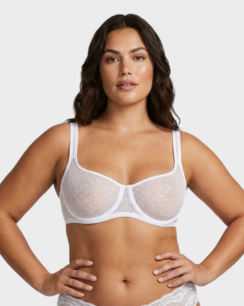 Sheer Unlined Dot-Mesh Balconette Bra - view 11