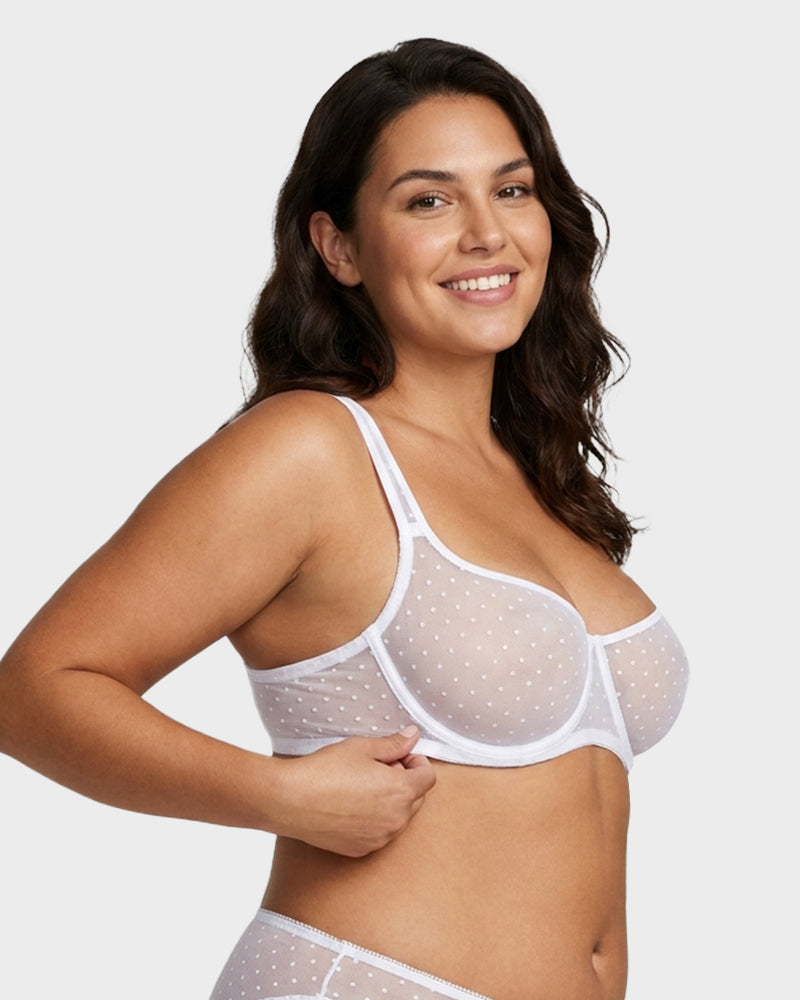 Sheer Unlined Dot-Mesh Balconette Bra - view 13