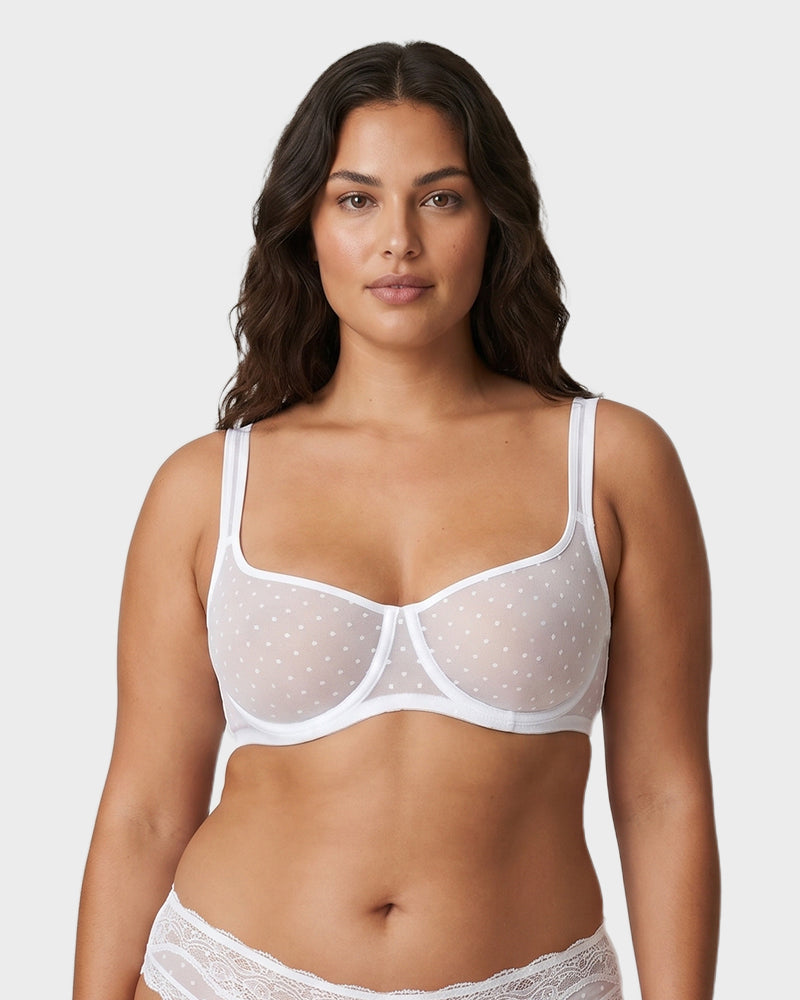 Sheer Unlined Dot-Mesh Balconette Bra - view 14